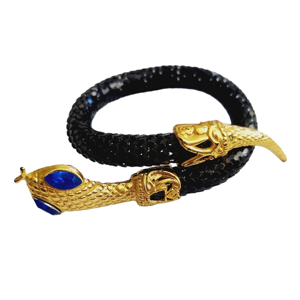 Vintage Cobra Wrap Around Bracelet Blue Eyes Mesh Body